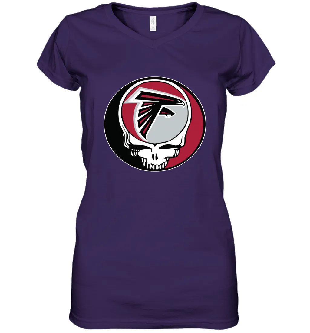 Atlanta Falcons Grateful Dead Steal Your Face NFL Football Womens V-Neck T-Shirt