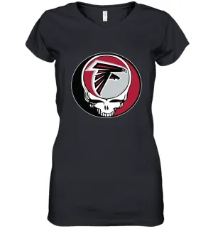 Atlanta Falcons Grateful Dead Steal Your Face NFL Football Womens V-Neck T-Shirt