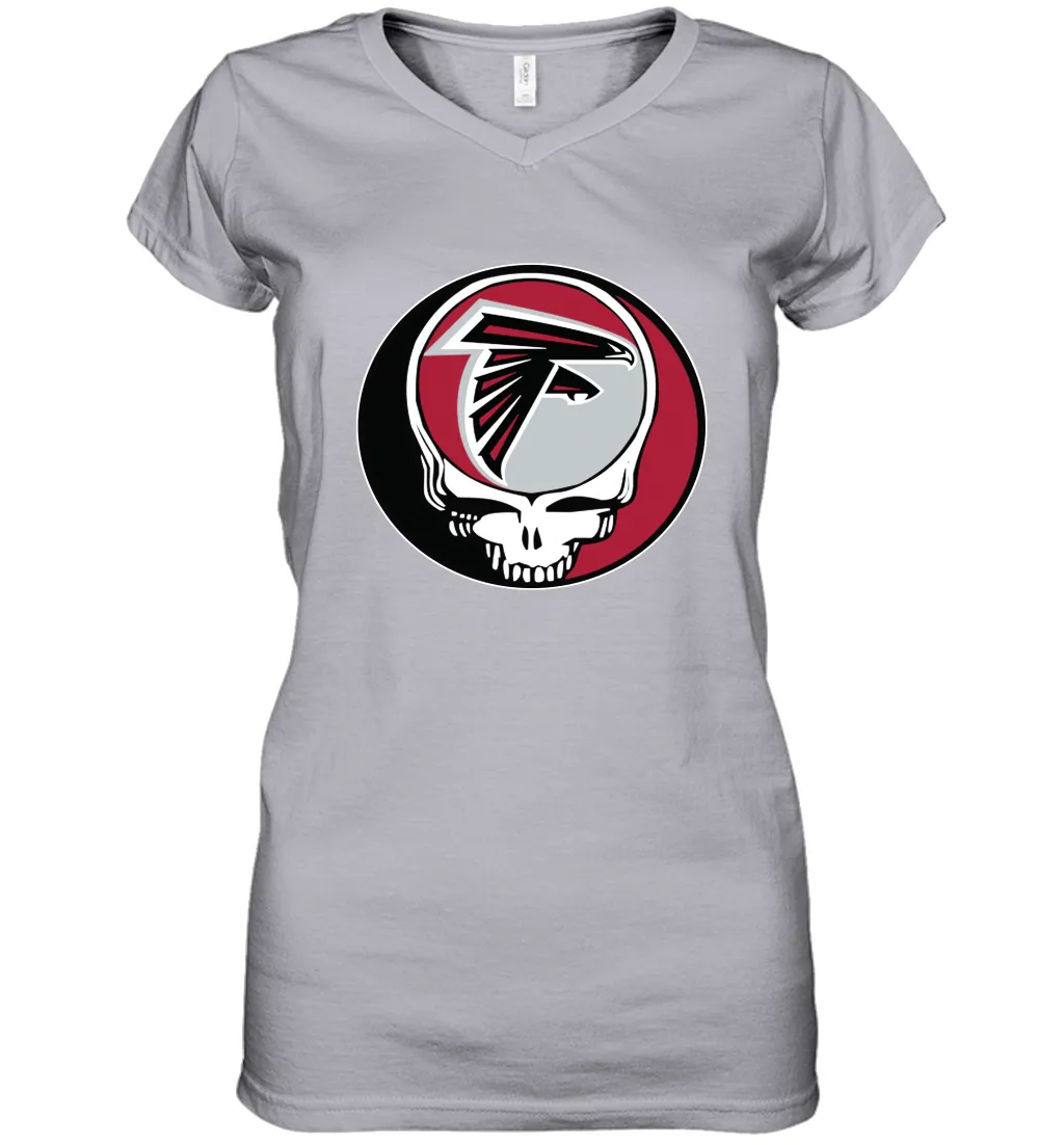 Atlanta Falcons Grateful Dead Steal Your Face NFL Football Womens V-Neck T-Shirt