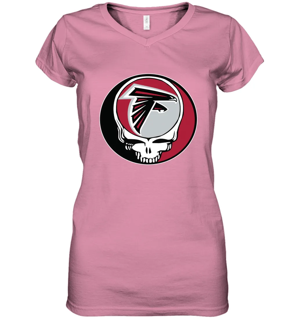 Atlanta Falcons Grateful Dead Steal Your Face NFL Football Womens V-Neck T-Shirt