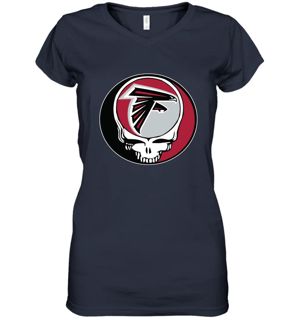 Atlanta Falcons Grateful Dead Steal Your Face NFL Football Womens V-Neck T-Shirt