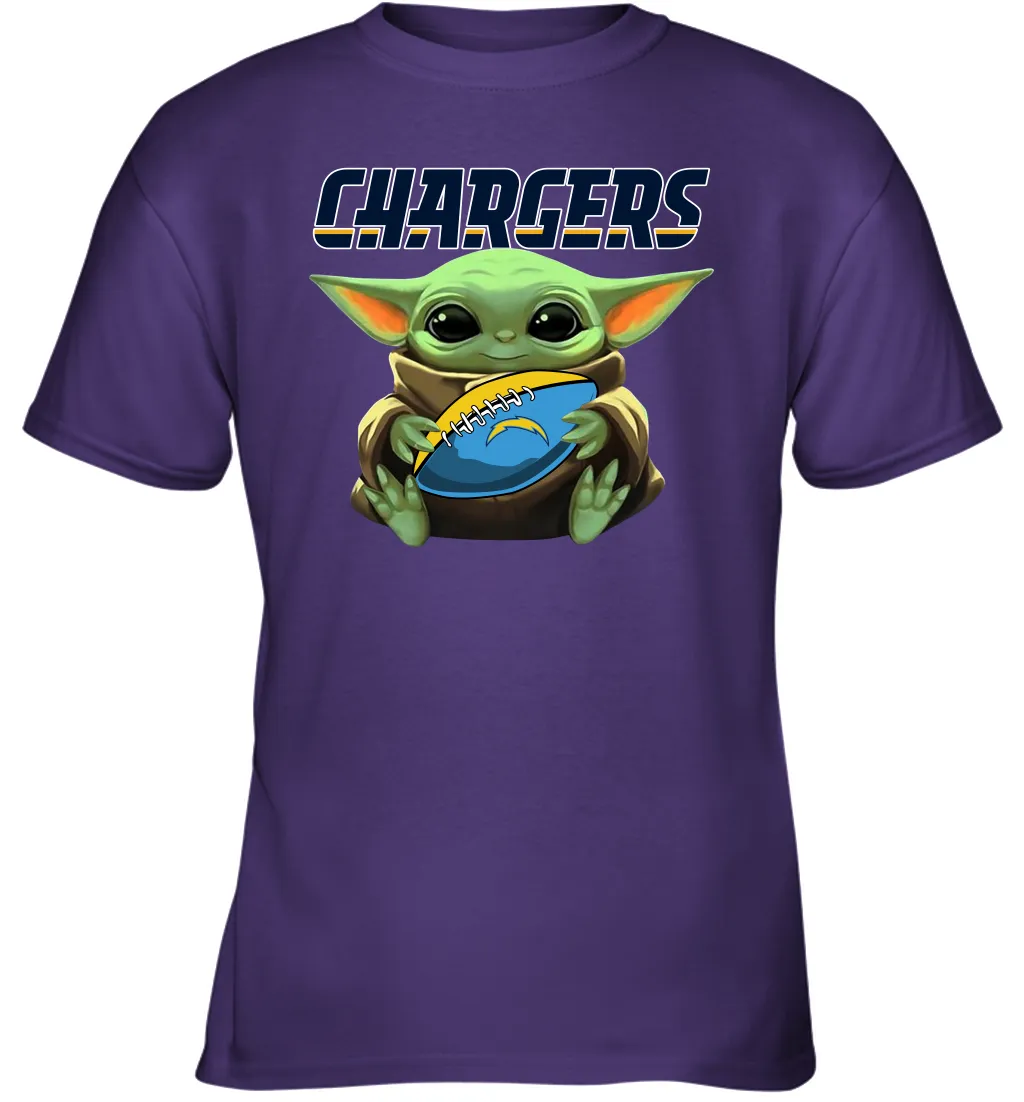 Baby Yoda Loves The Los Angeles Chargers Star Wars Baby Yoda Hugs Chargers NFL Youth T-Shirt