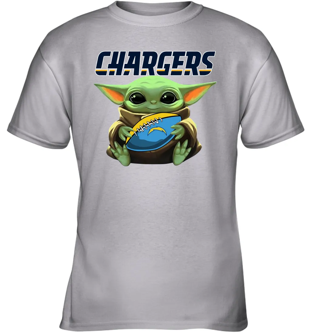 Baby Yoda Loves The Los Angeles Chargers Star Wars Baby Yoda Hugs Chargers NFL Youth T-Shirt