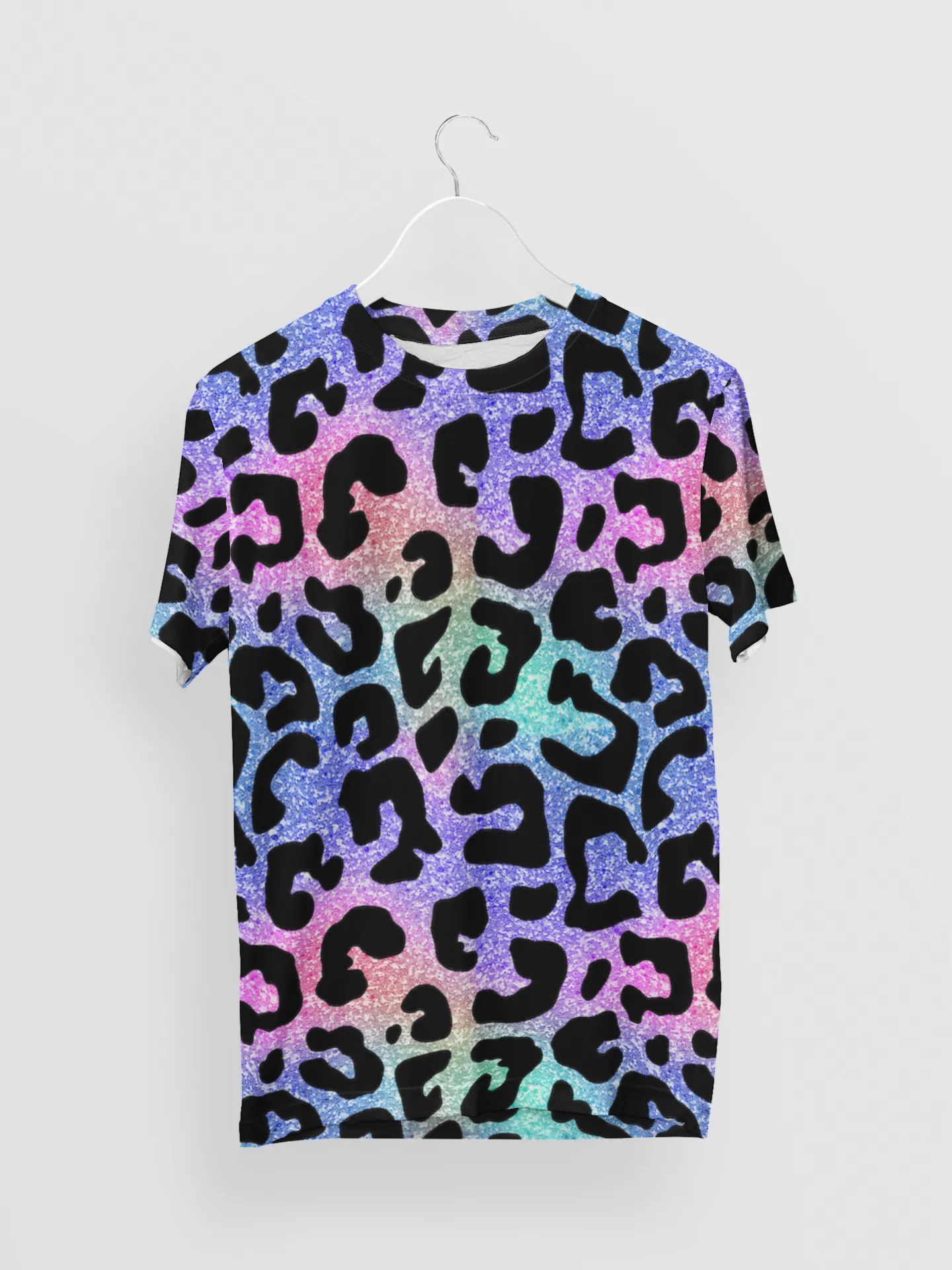 Glittery Cheetah Print Women's All Over Printed T-Shirt
