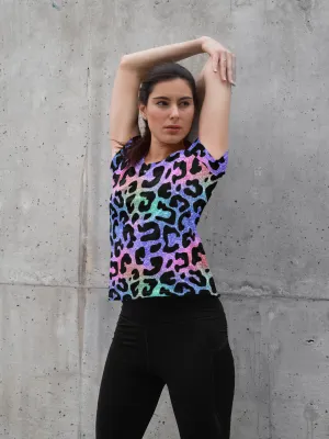 Glittery Cheetah Print Women's All Over Printed T-Shirt