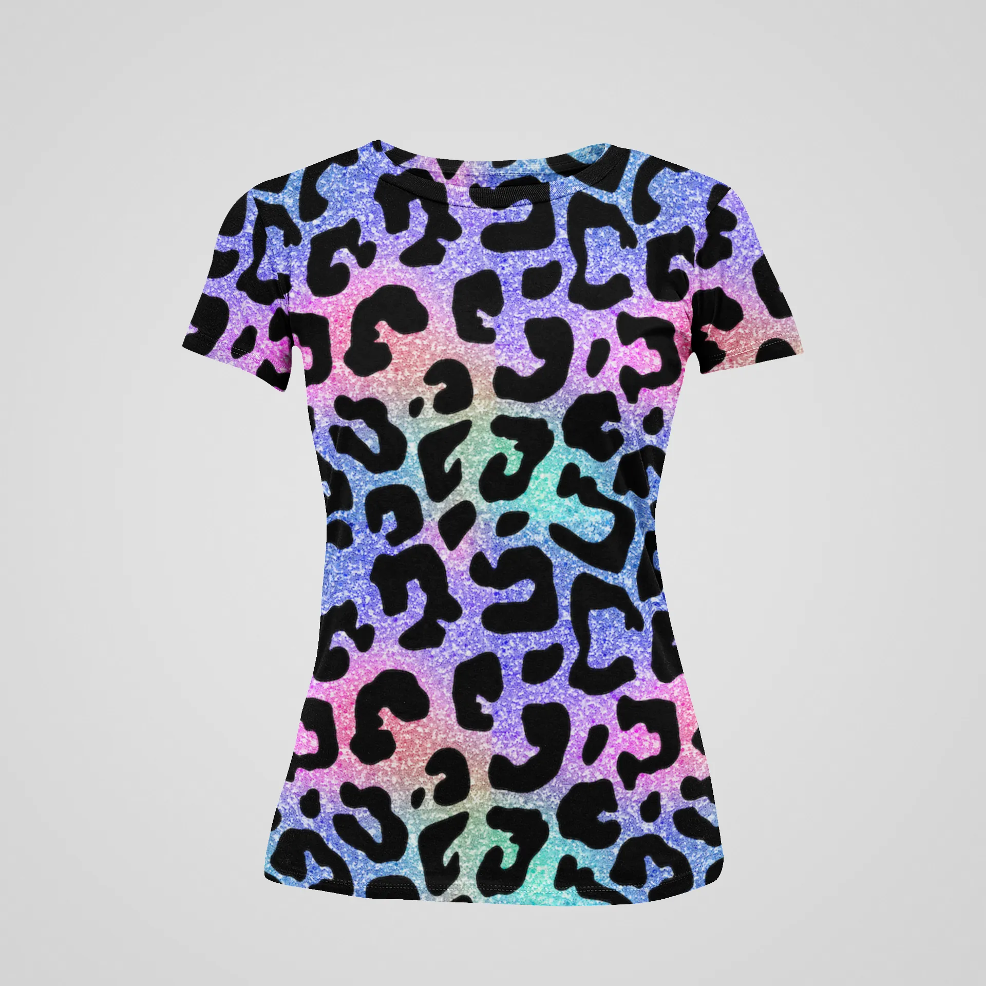 Glittery Cheetah Print Women's All Over Printed T-Shirt