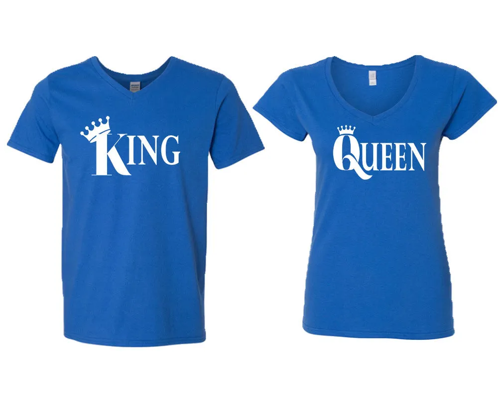 King Queen Couple Matching V-Neck T-Shirts