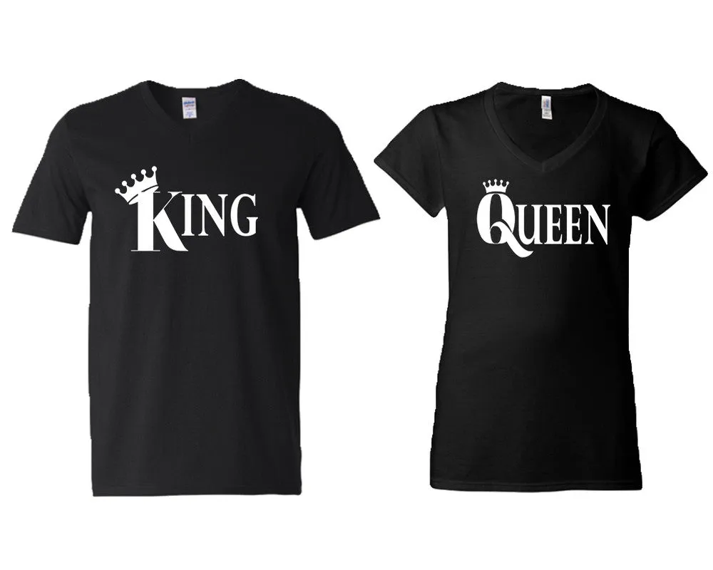King Queen Couple Matching V-Neck T-Shirts
