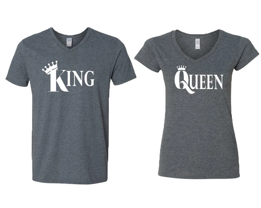 King Queen Couple Matching V-Neck T-Shirts