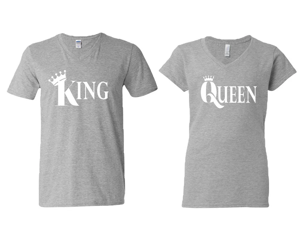 King Queen Couple Matching V-Neck T-Shirts