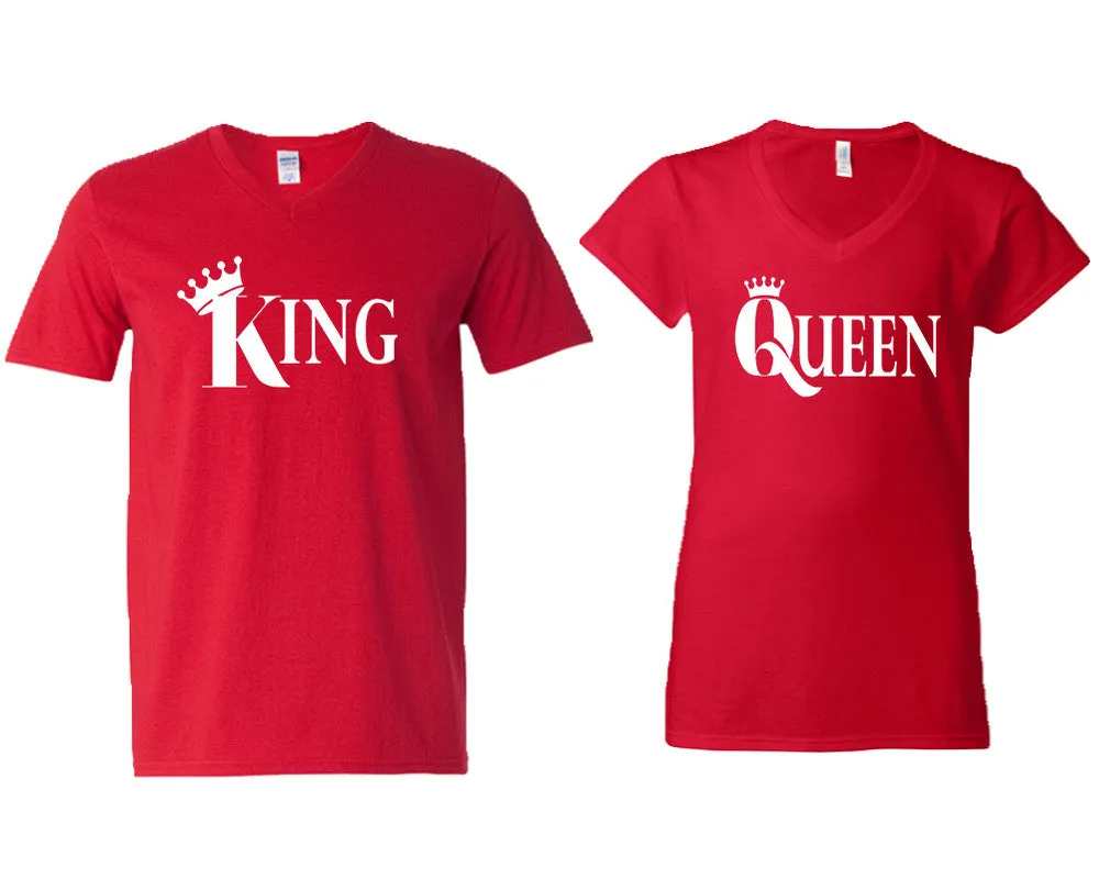 King Queen Couple Matching V-Neck T-Shirts