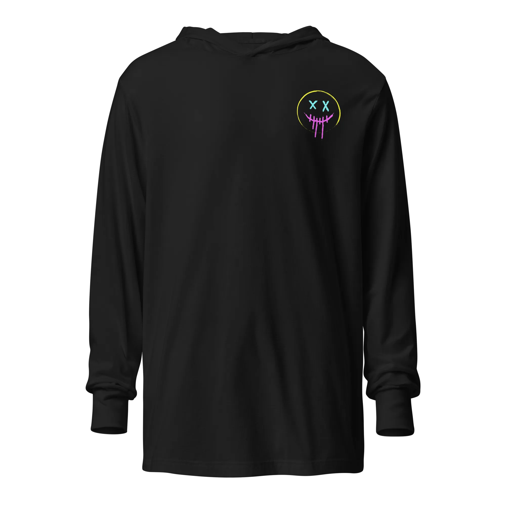 Men's Graffiti Graphic Black Hooded Long Sleeve Tee