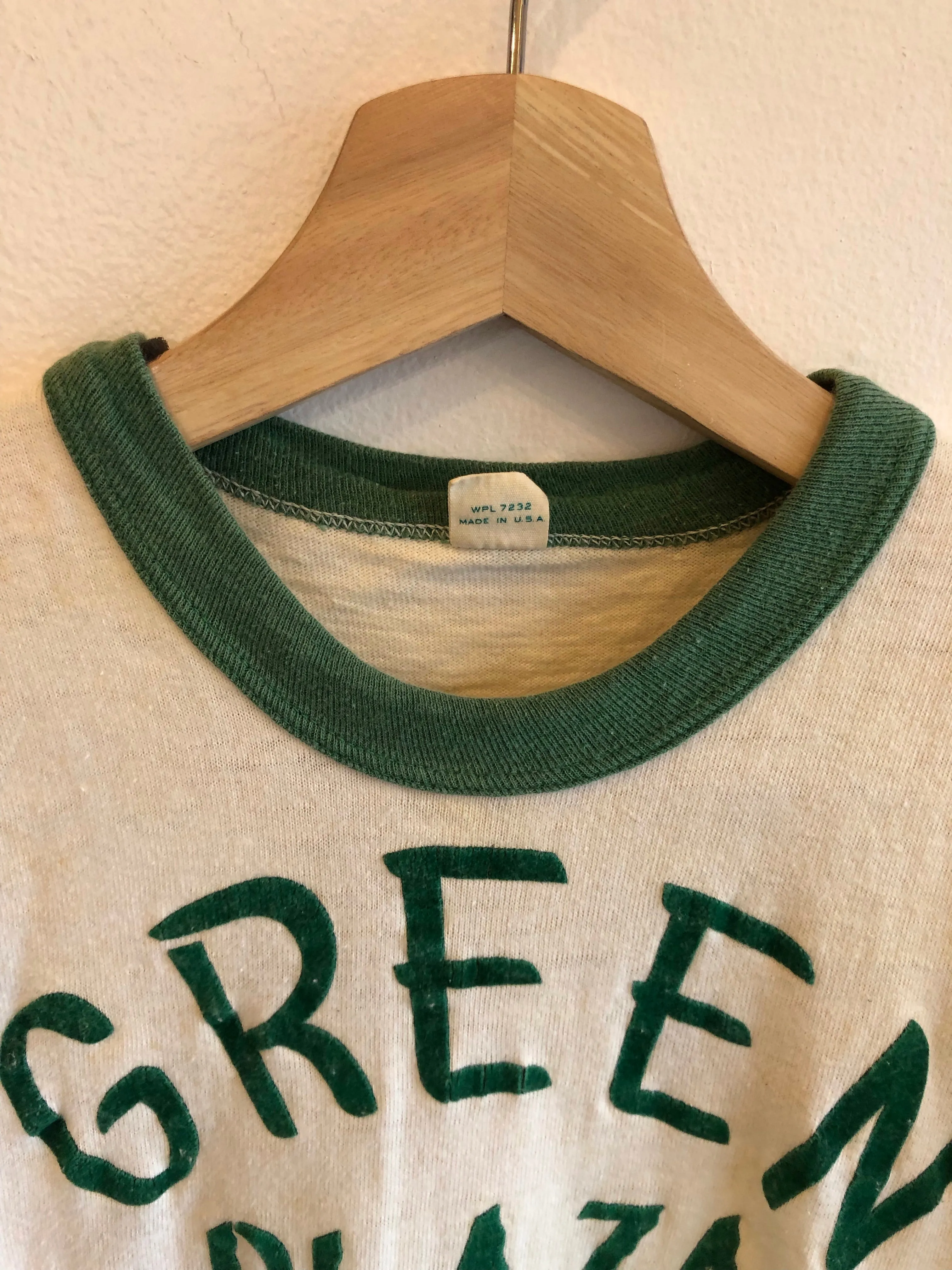 Vintage 1950s Green Plaza Acres Flock-Printed T-Shirt
