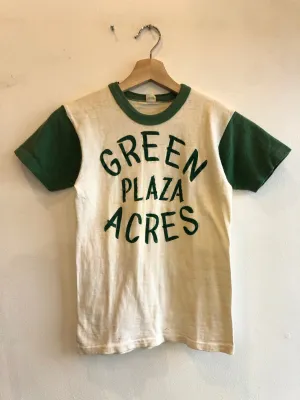 Vintage 1950s Green Plaza Acres Flock-Printed T-Shirt