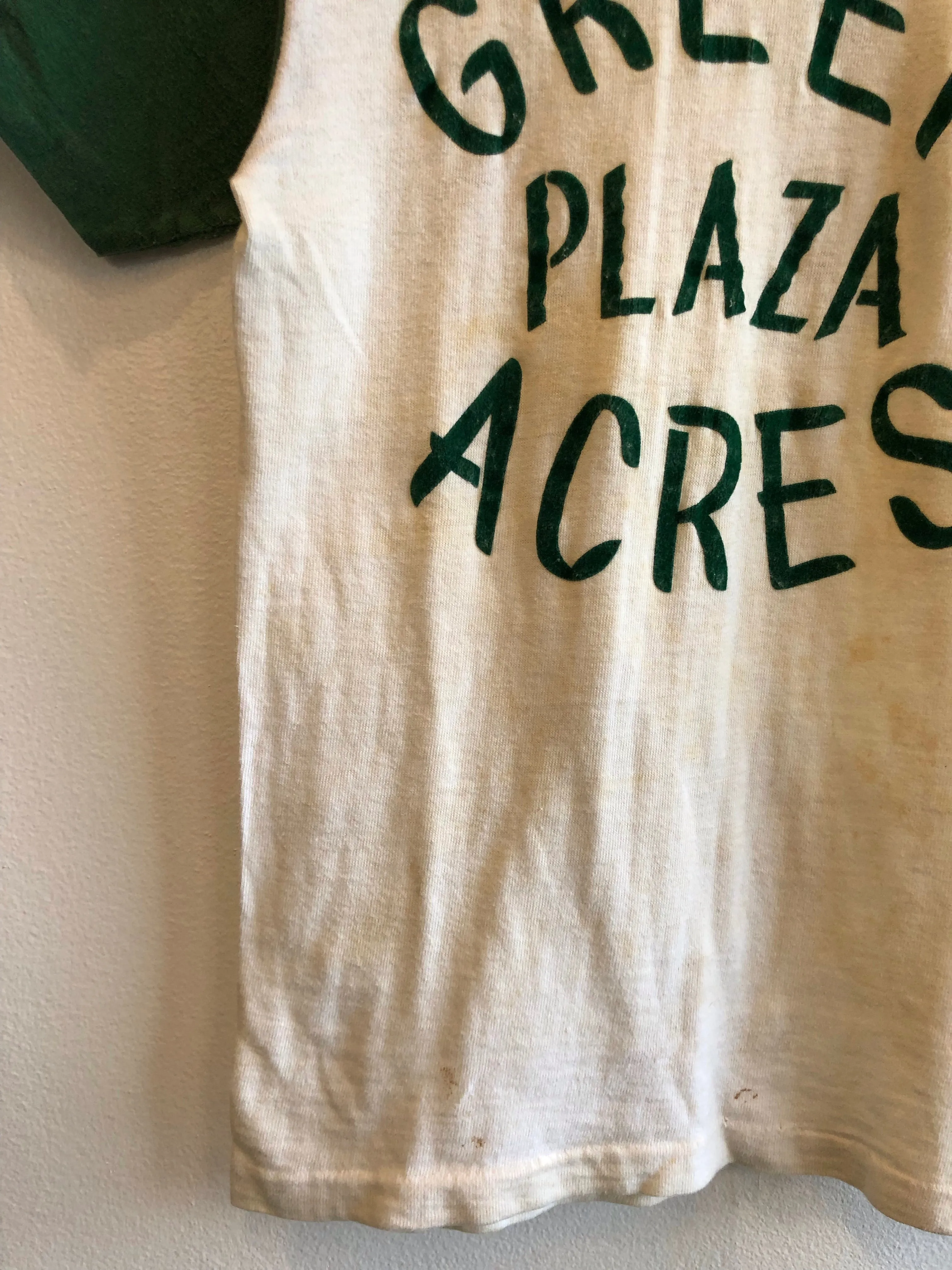 Vintage 1950s Green Plaza Acres Flock-Printed T-Shirt