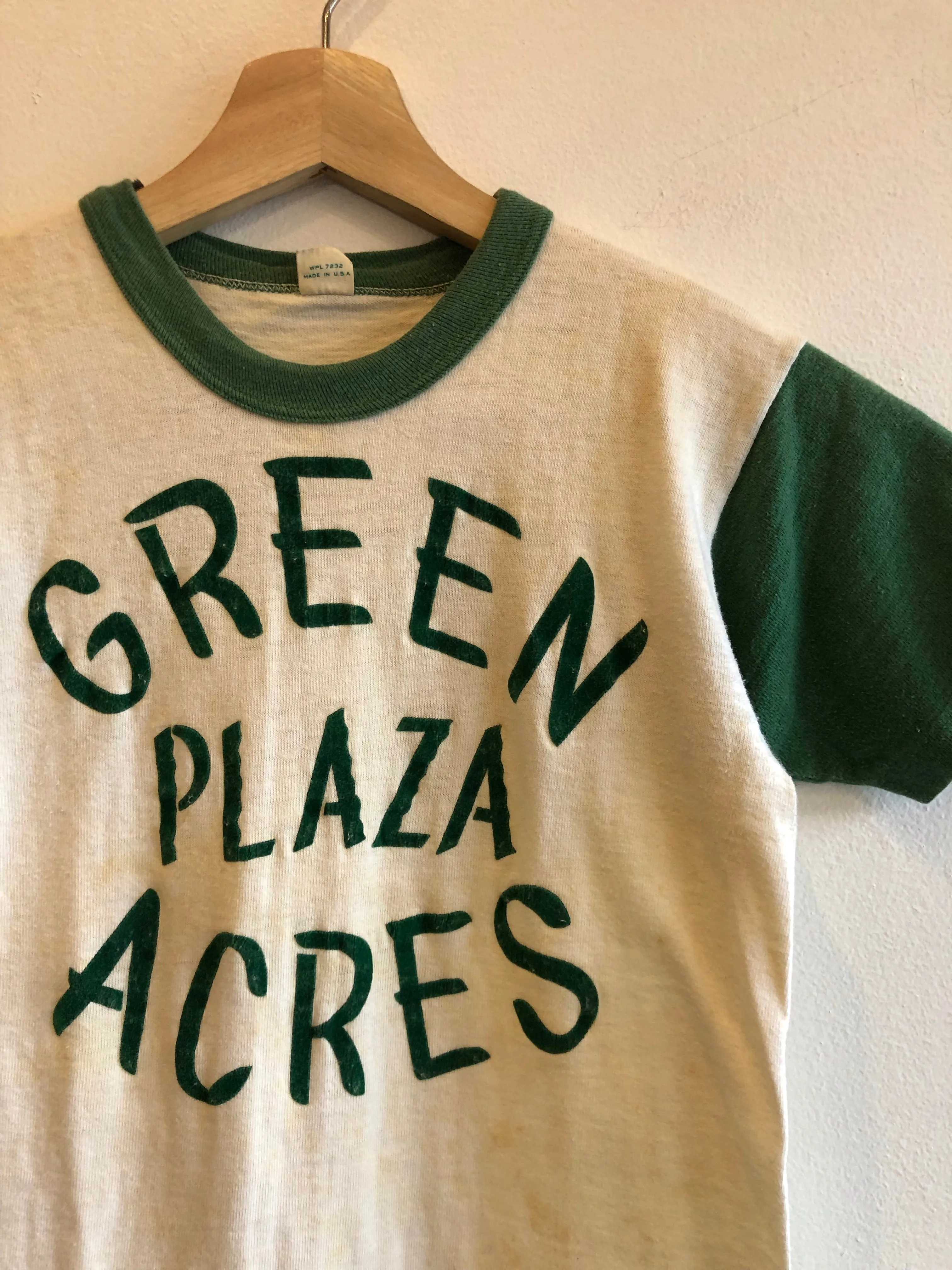 Vintage 1950s Green Plaza Acres Flock-Printed T-Shirt