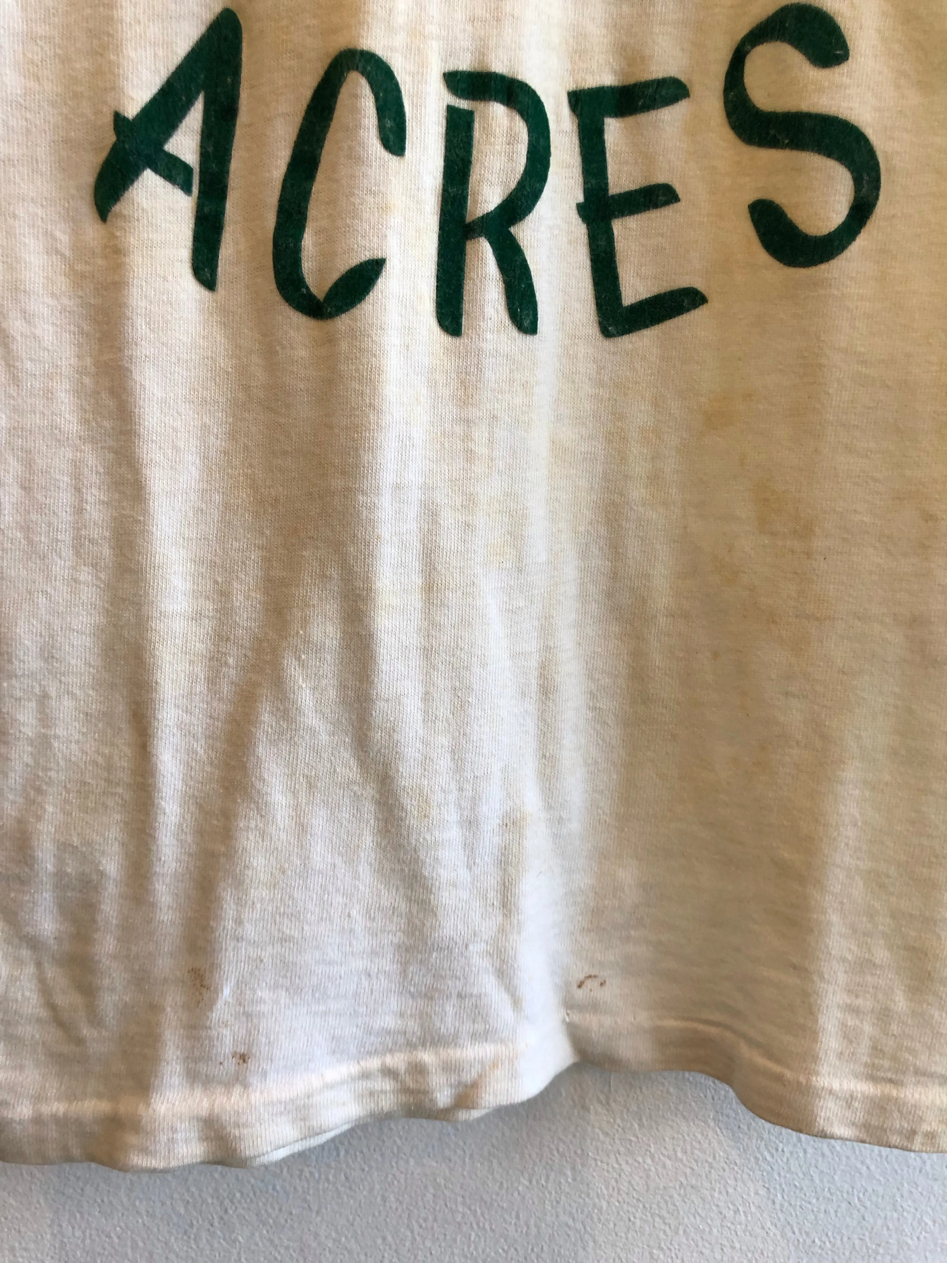 Vintage 1950s Green Plaza Acres Flock-Printed T-Shirt