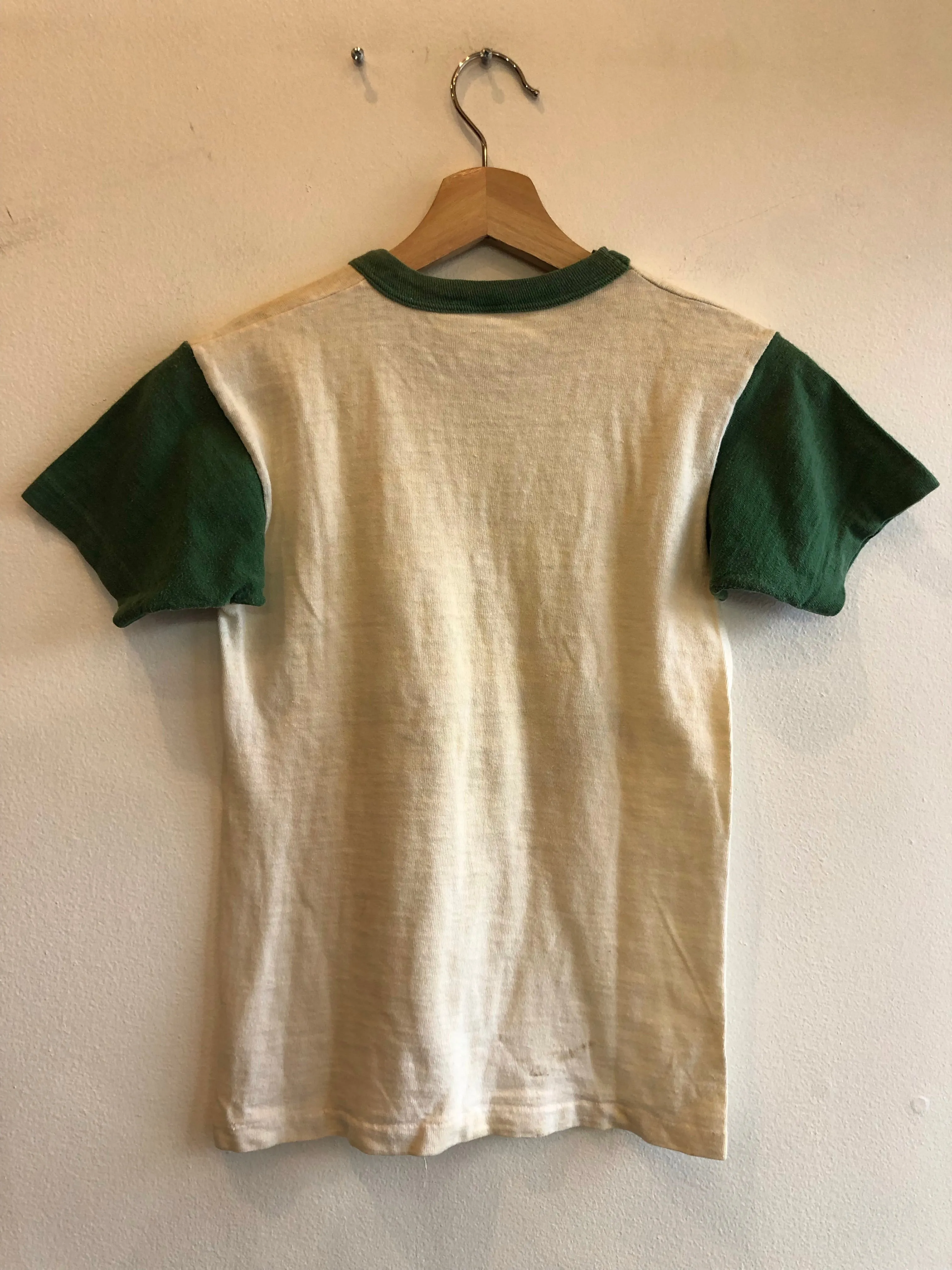 Vintage 1950s Green Plaza Acres Flock-Printed T-Shirt