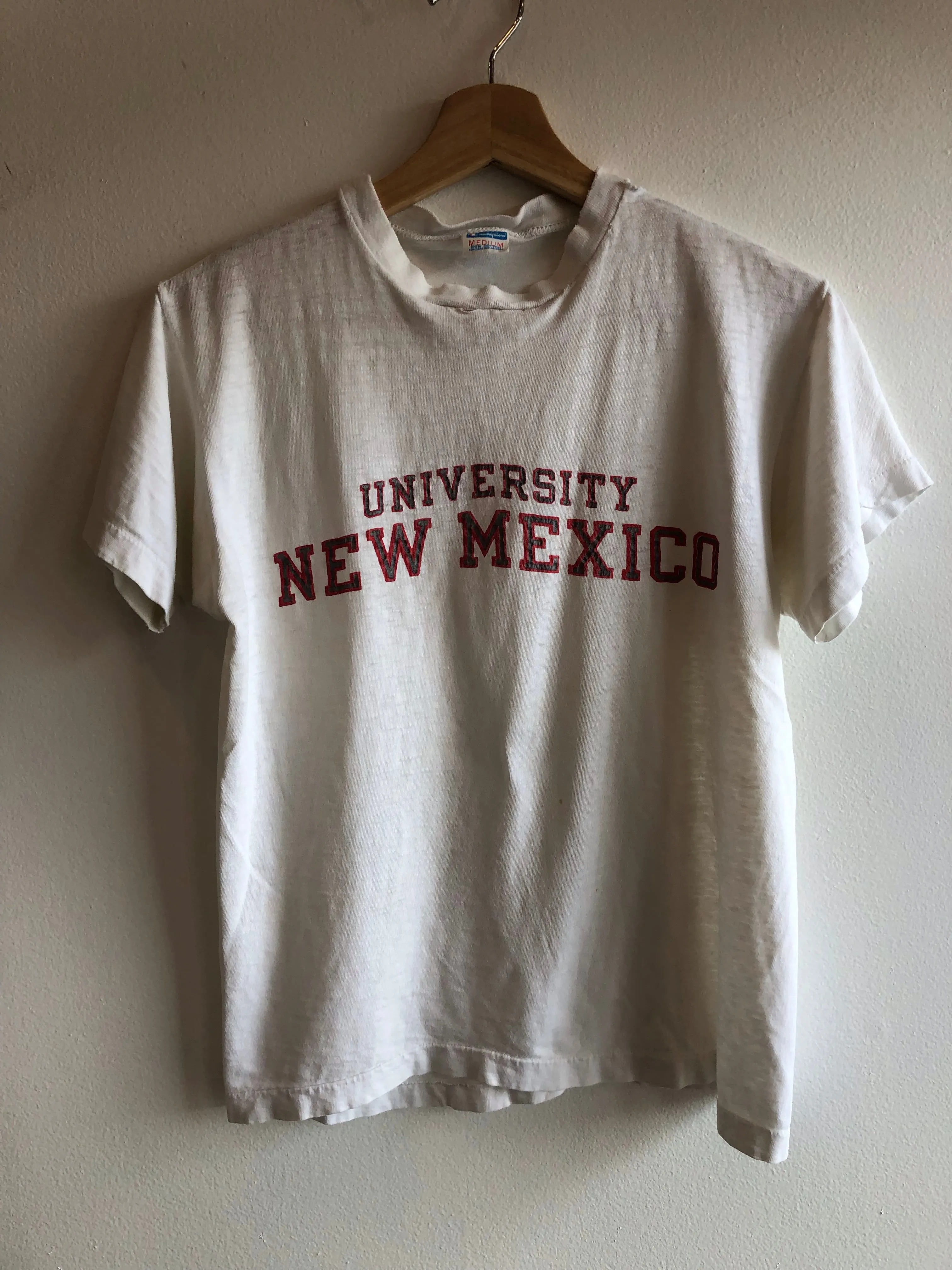 Vintage 1970s University of New Mexico Champion Blue Bar T-Shirt